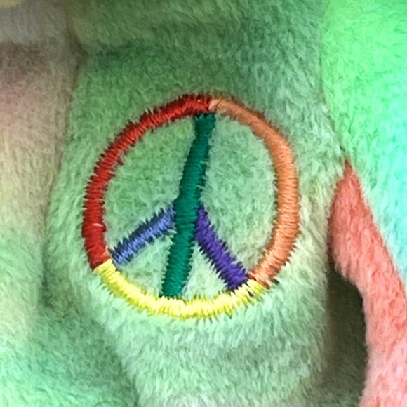 VTG TY Beanie Baby PEACE Bear 1996 Style 4053 Rainbow Tie-Dye MWMT Beanbag Plush - Picture 7 of 9